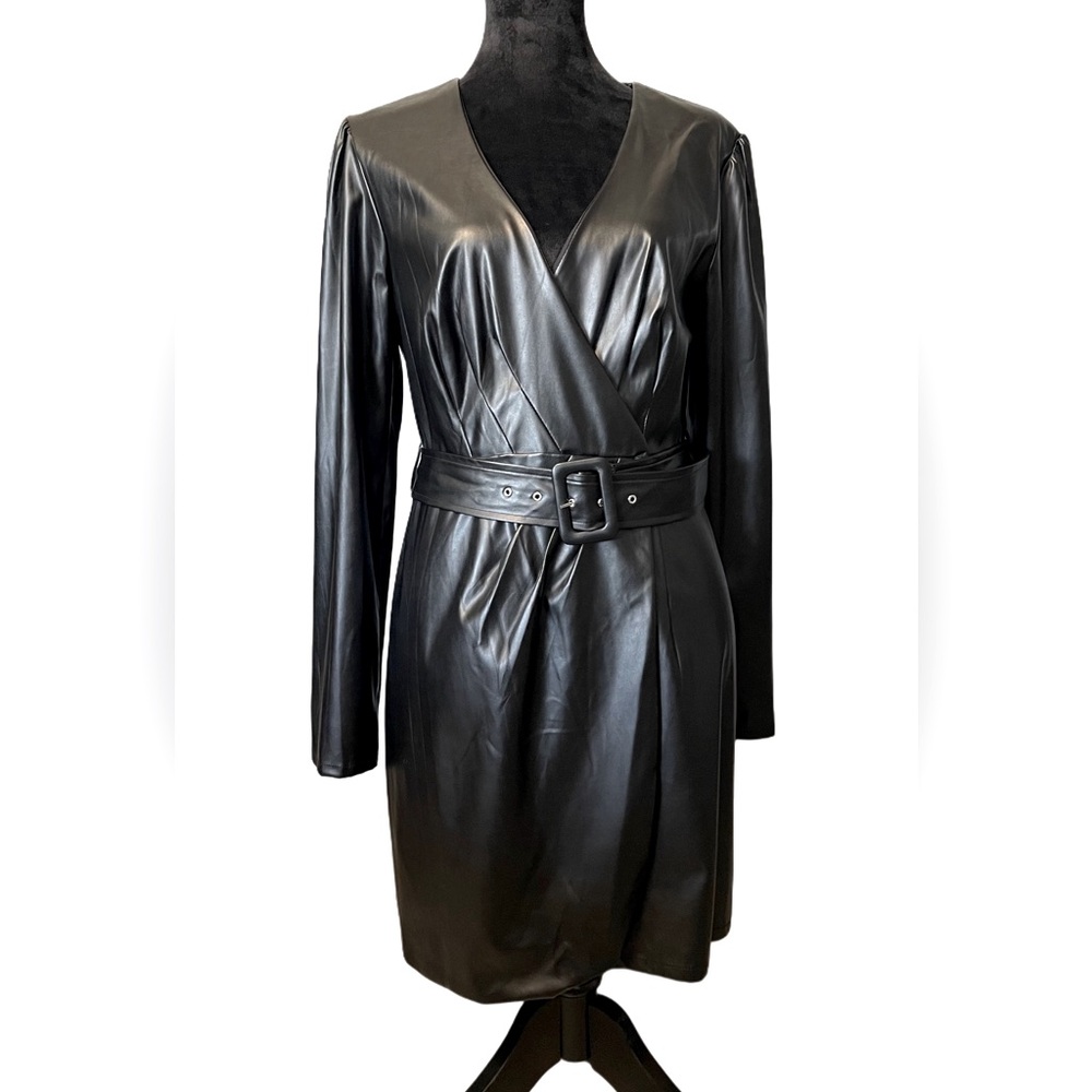 Crystal Doll Faux Leather Wrap Dress with Belt | Size Large